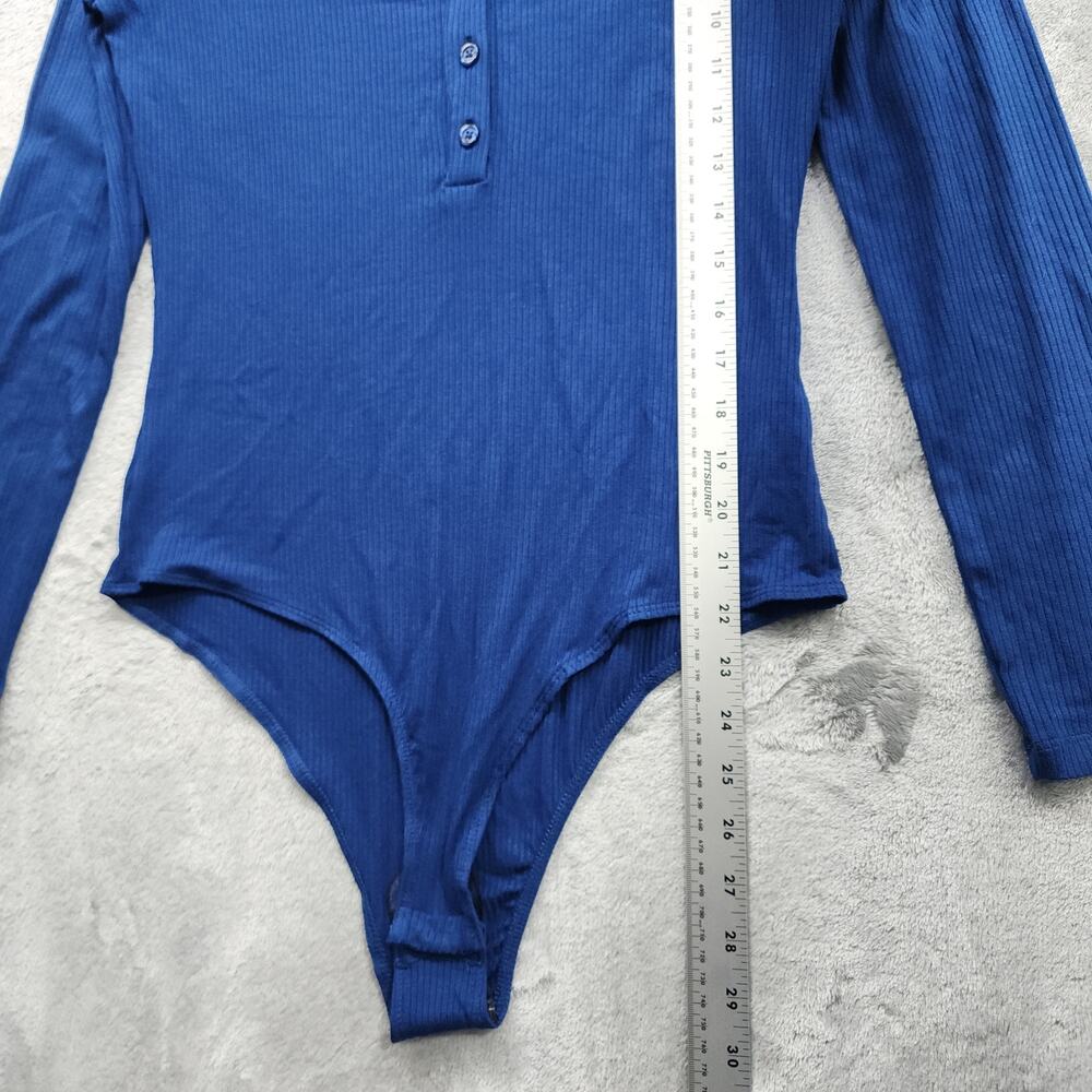NEW Violets & Roses Top Womens S Blue Ribbed Knit Long Sleeve Collared Bodysuit - Picture 11 of 12